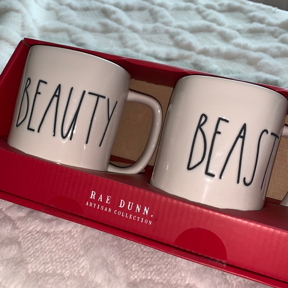 Rae Dunn “Beauty & Beast” ceramic mug set